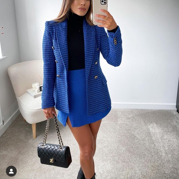 ZARA 2 PCs Set Textured Double Breasted Blazer + Skirt - Picture 12 of 12
